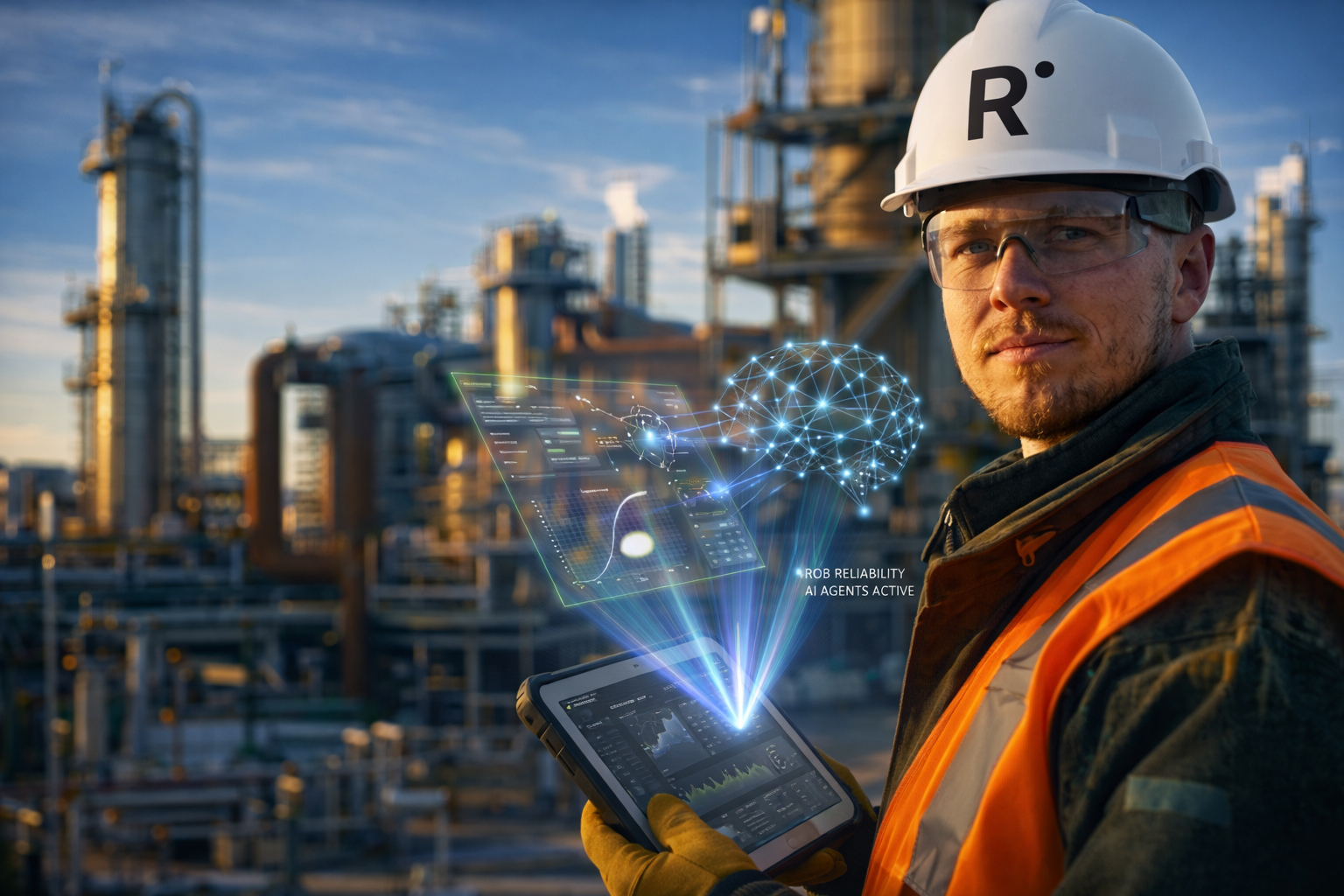 Reliability engineer using Rob Reliability AI agents on an industrial plant